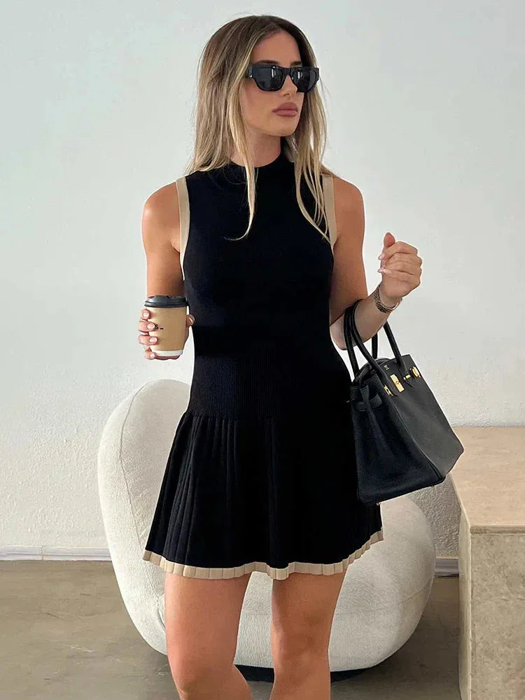 Black Friday Sonicelife Autumn New Sleeveless Knitted Mini Dress For Women Turtleneck Slim Fold Dress Sexy Hot Girl Party Club Vest Knitwear Lady