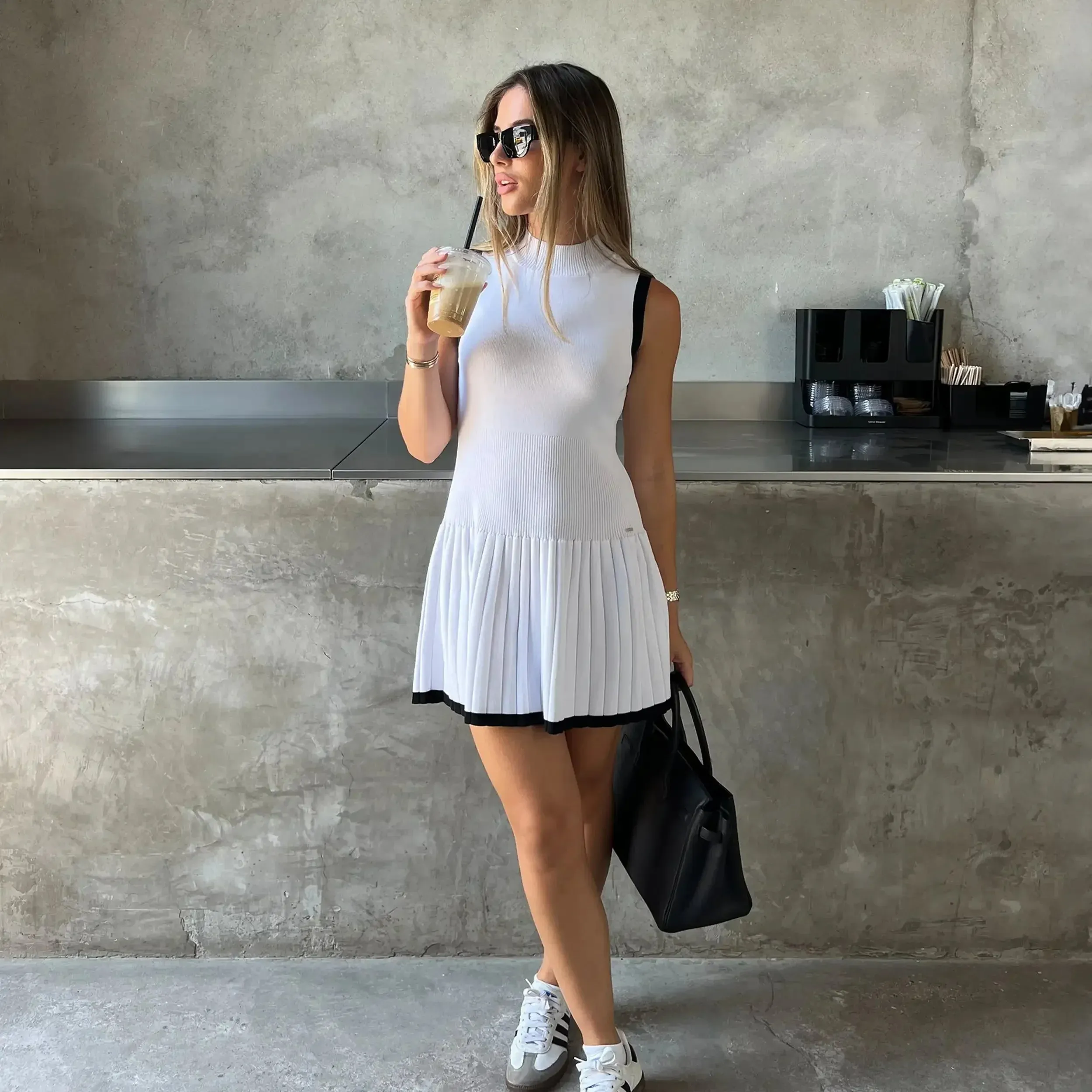 Black Friday Sonicelife Autumn New Sleeveless Knitted Mini Dress For Women Turtleneck Slim Fold Dress Sexy Hot Girl Party Club Vest Knitwear Lady