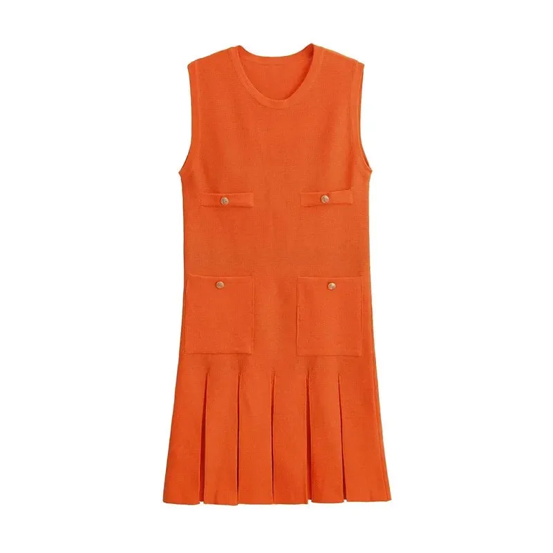 Black Friday Sonicelife Fashion Folds Knitted Mini Dress For Women Elegant Sleeveless With Pocket Vest Dress High Waisted  Clubs Party Summer