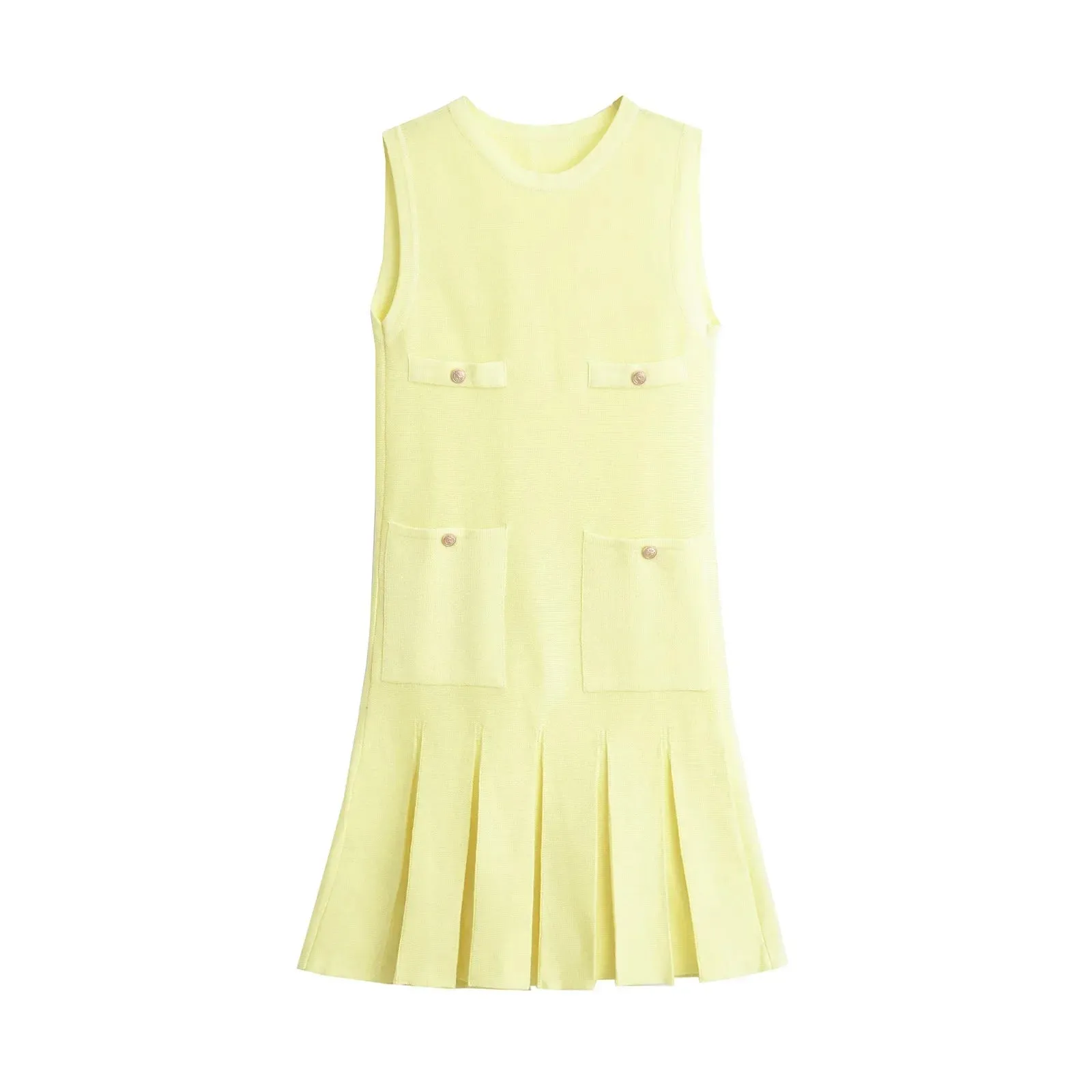 Black Friday Sonicelife Fashion Folds Knitted Mini Dress For Women Elegant Sleeveless With Pocket Vest Dress High Waisted  Clubs Party Summer