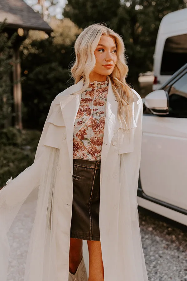 Catwalk Crush Mesh Trench Coat in Cream