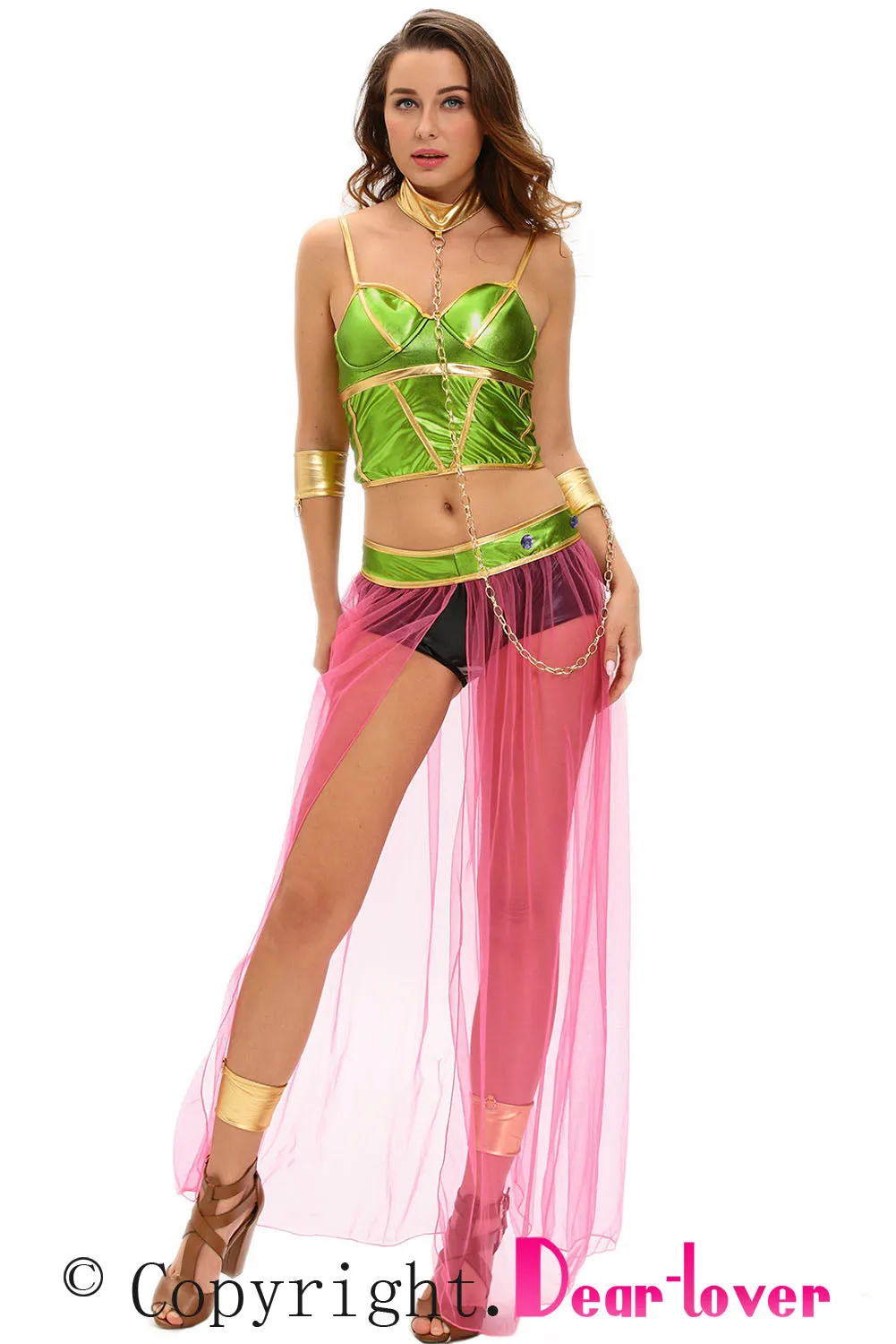 Green Pink 6pcs Slave Princess Costume