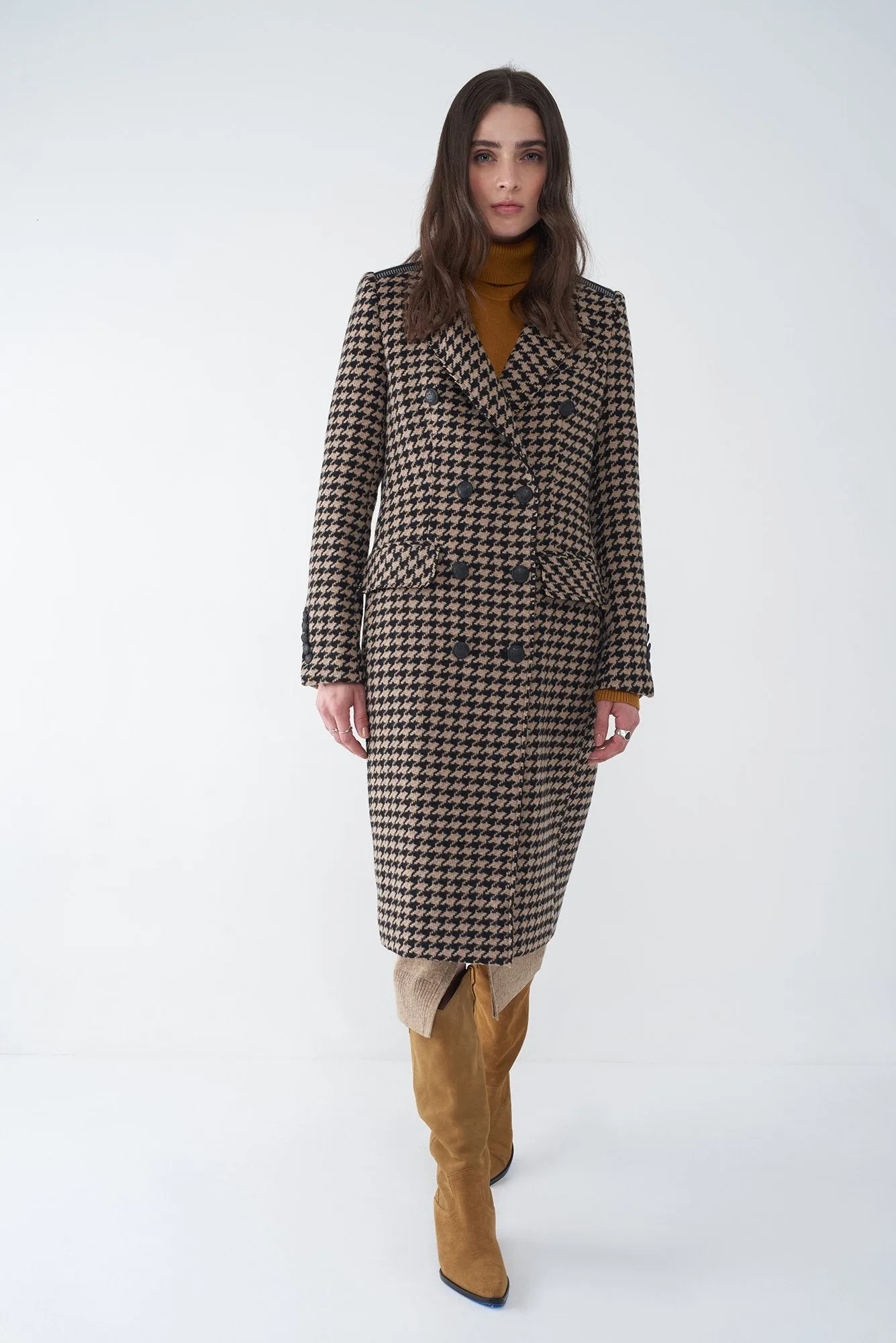 JULIE - HOUNDSTOOTH MILITARY-STYLE COAT