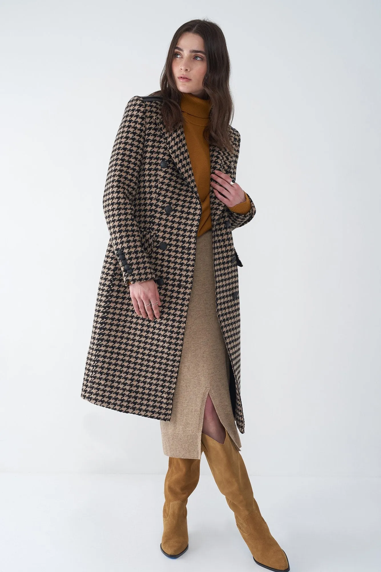 JULIE - HOUNDSTOOTH MILITARY-STYLE COAT