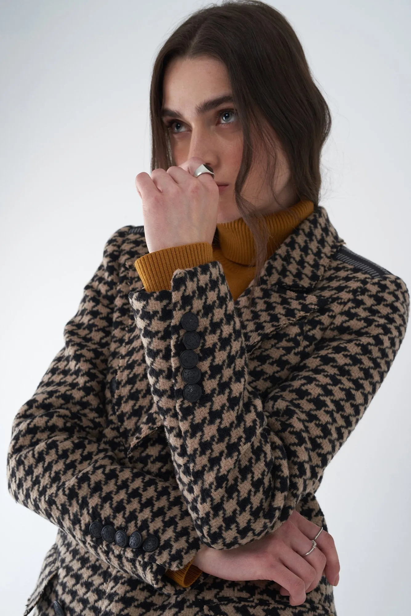 JULIE - HOUNDSTOOTH MILITARY-STYLE COAT