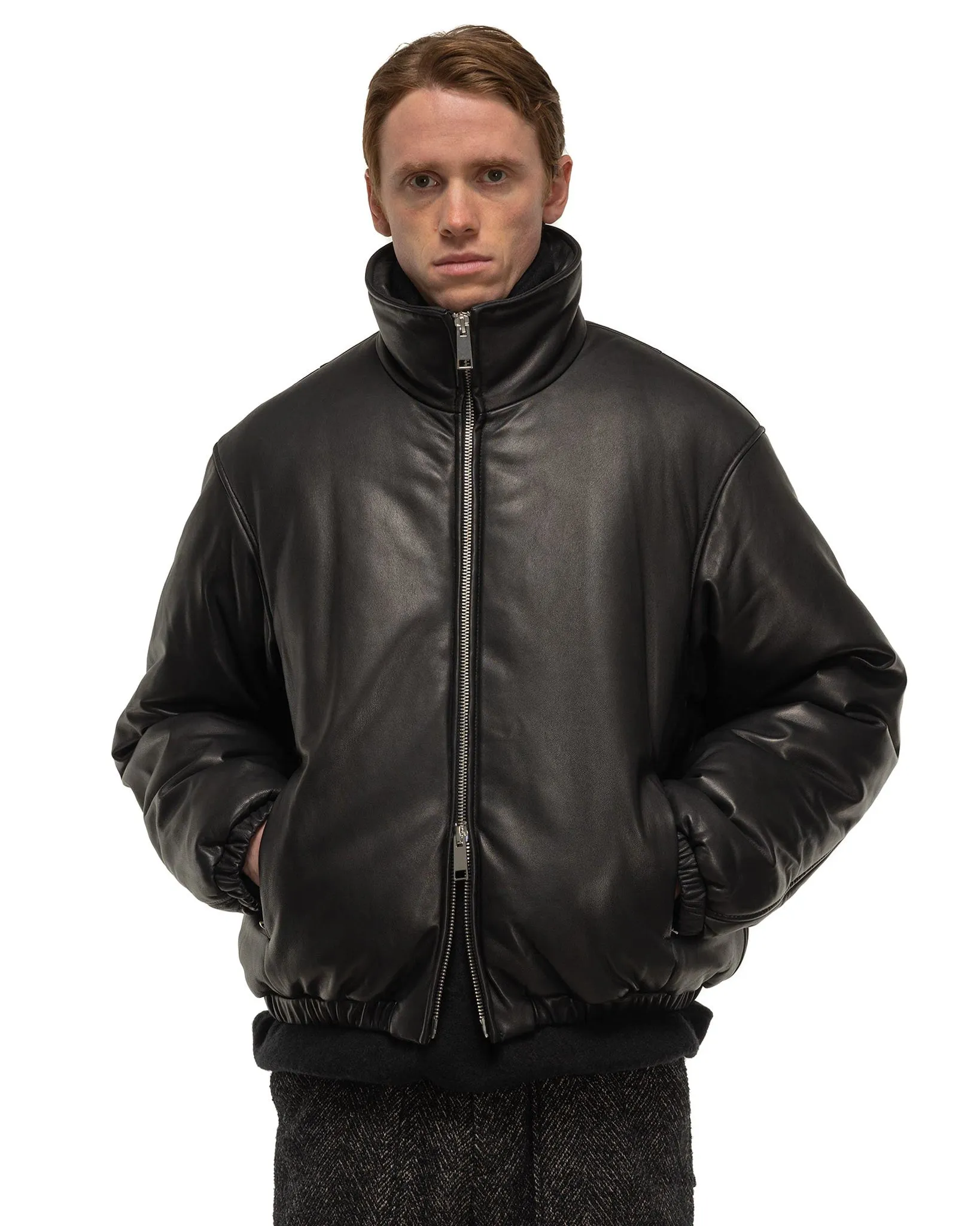 Leather Puffer Blouson Black