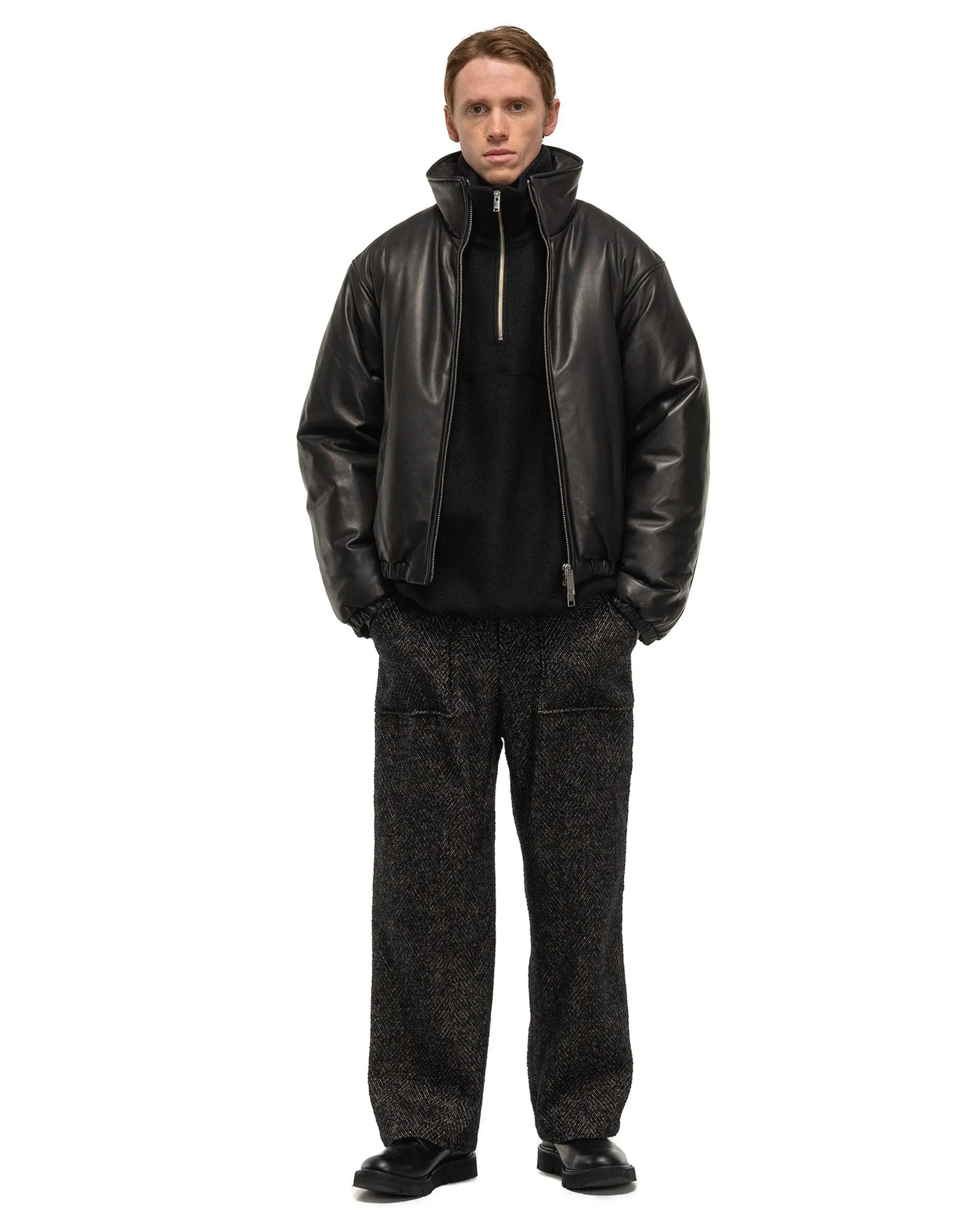 Leather Puffer Blouson Black