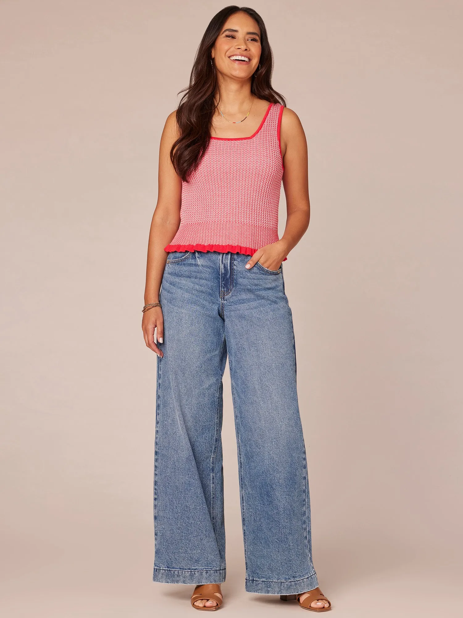 Sleeveless Square Neck Flounce Hem Sweater Tank Top
