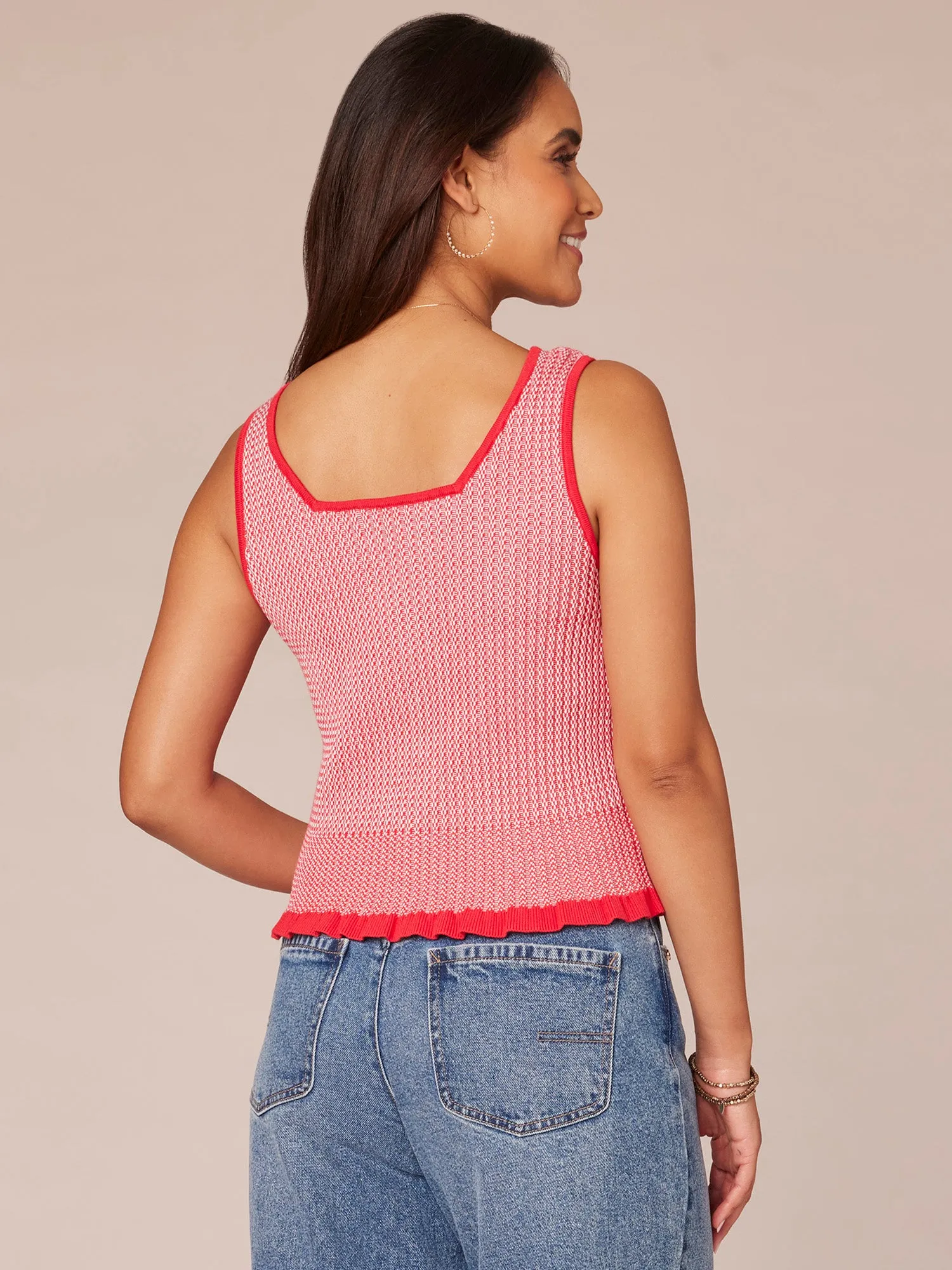 Sleeveless Square Neck Flounce Hem Sweater Tank Top