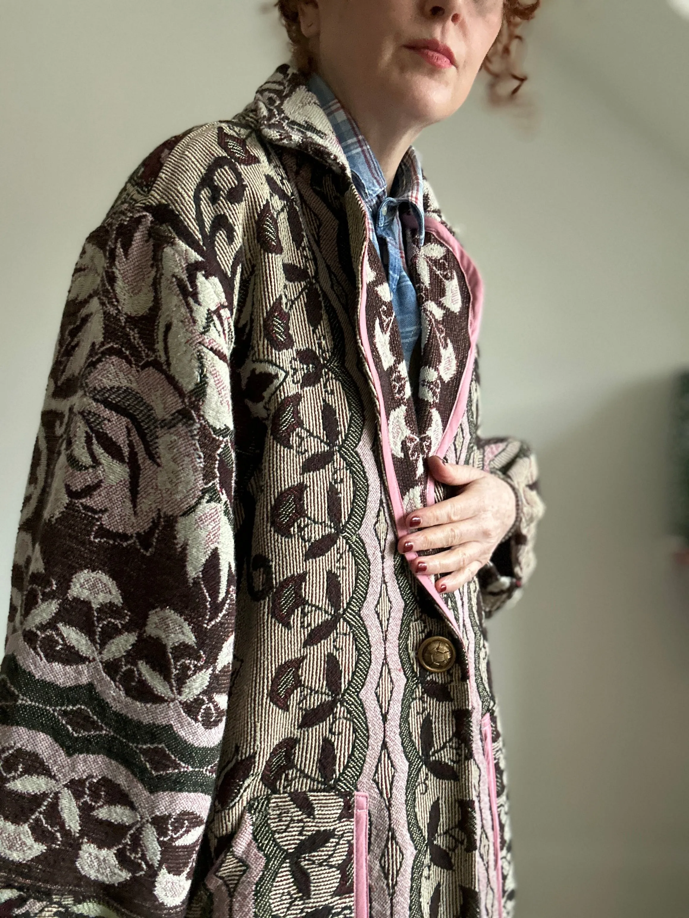 Trench with Vintage Throw Blankets Size L/XL #TRENCH6
