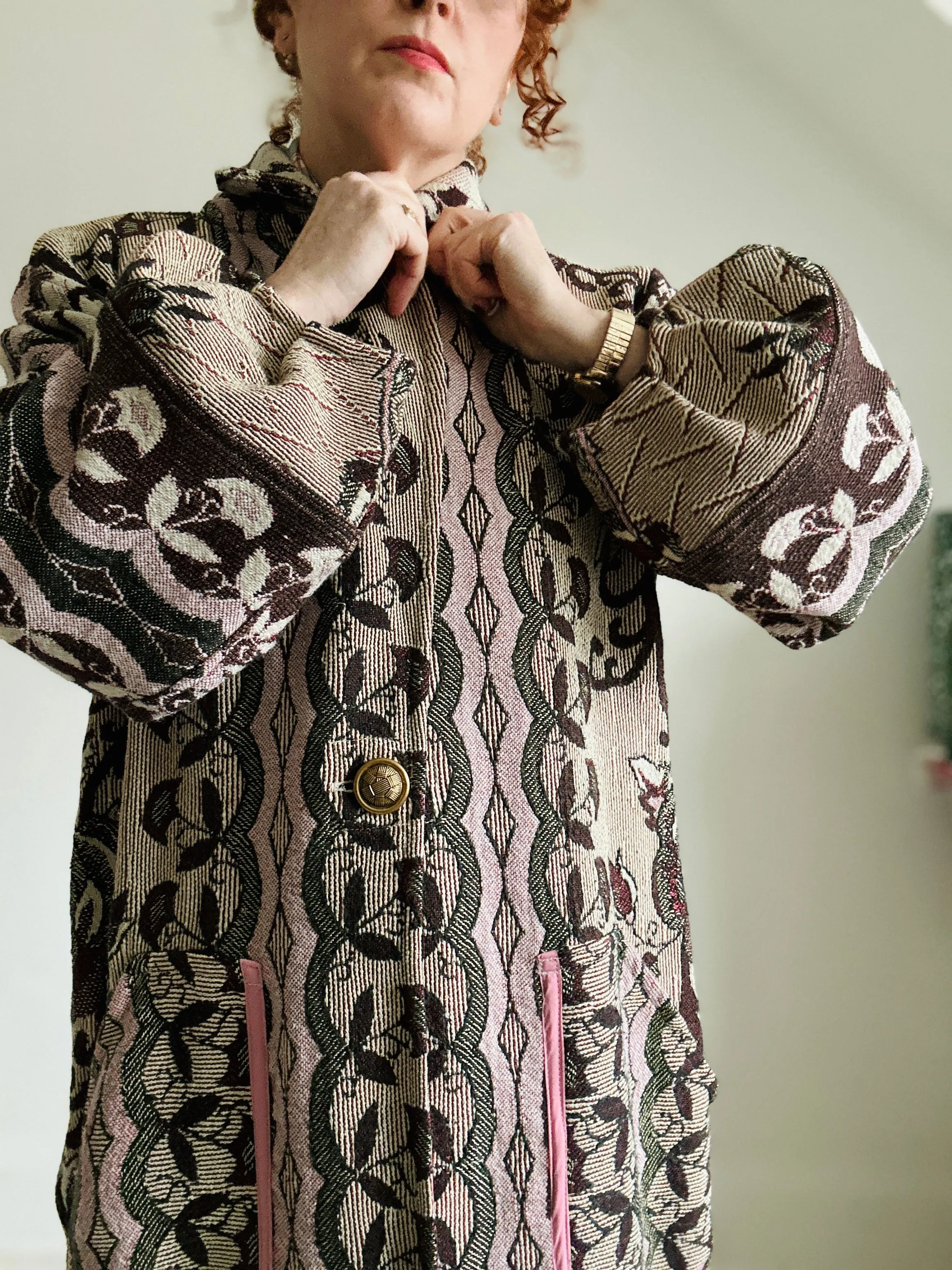 Trench with Vintage Throw Blankets Size L/XL #TRENCH6