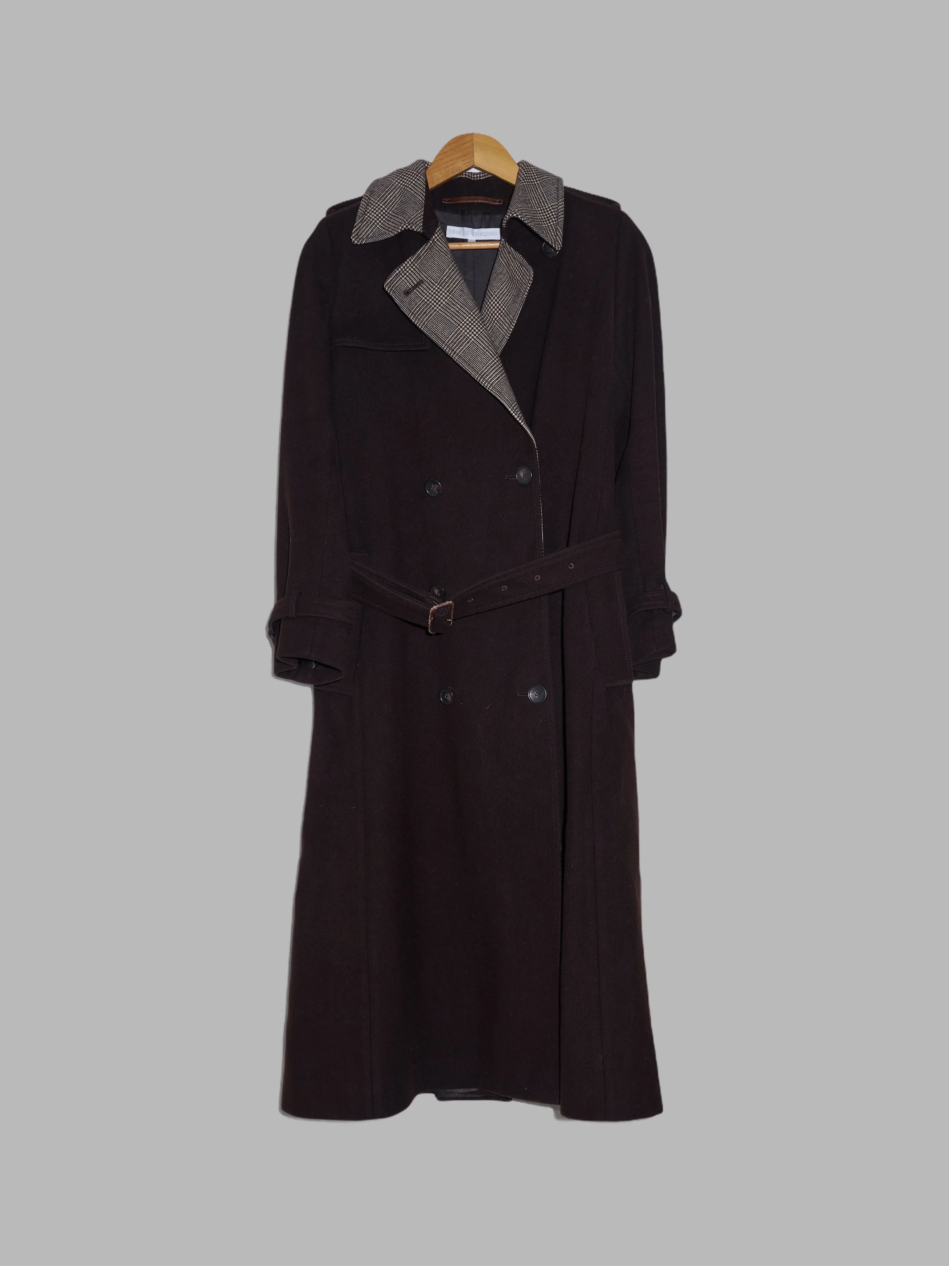 Veronique Branquinho brown wool melton houndstooth lapel trench coat - sz 36