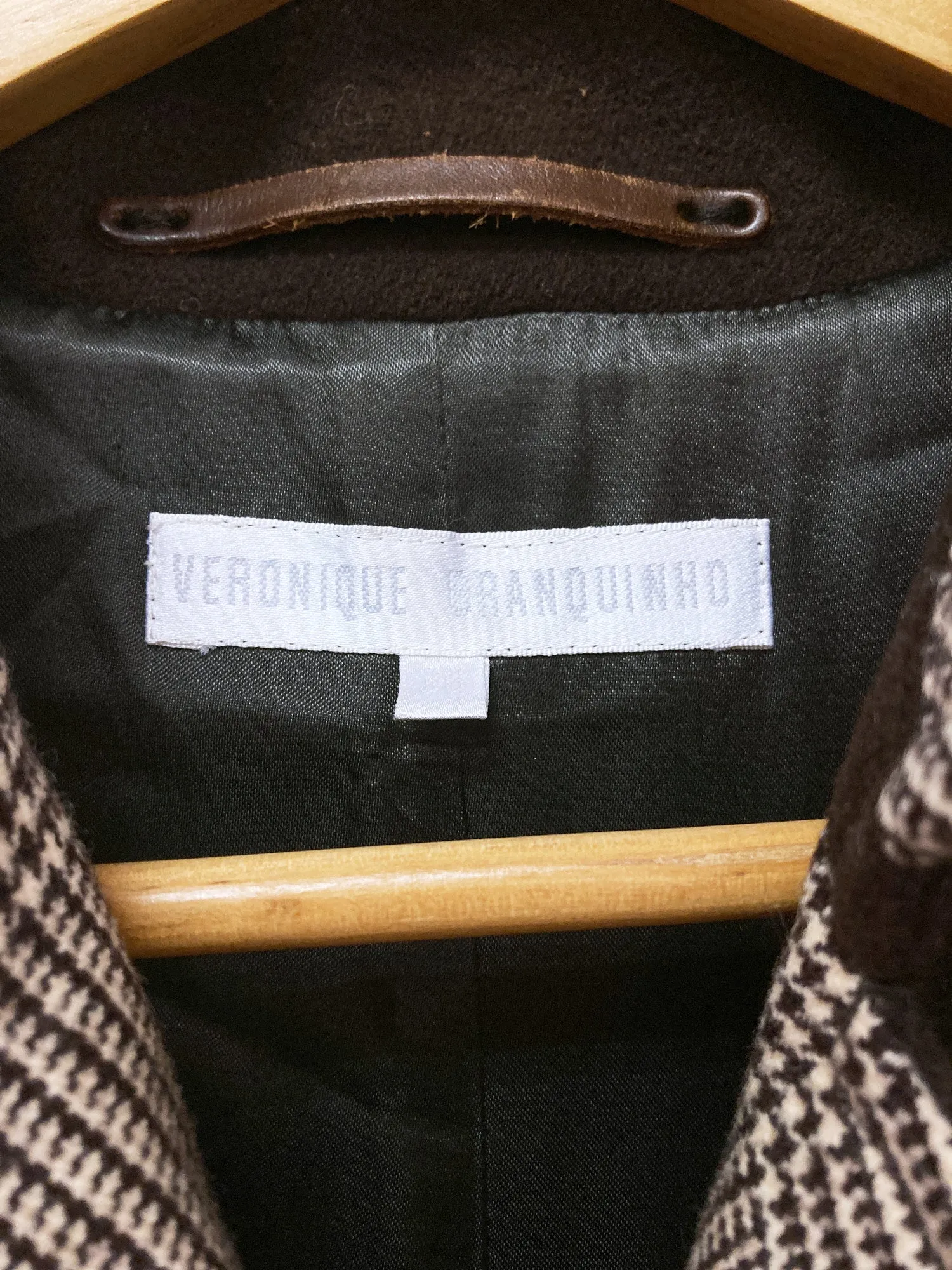 Veronique Branquinho brown wool melton houndstooth lapel trench coat - sz 36