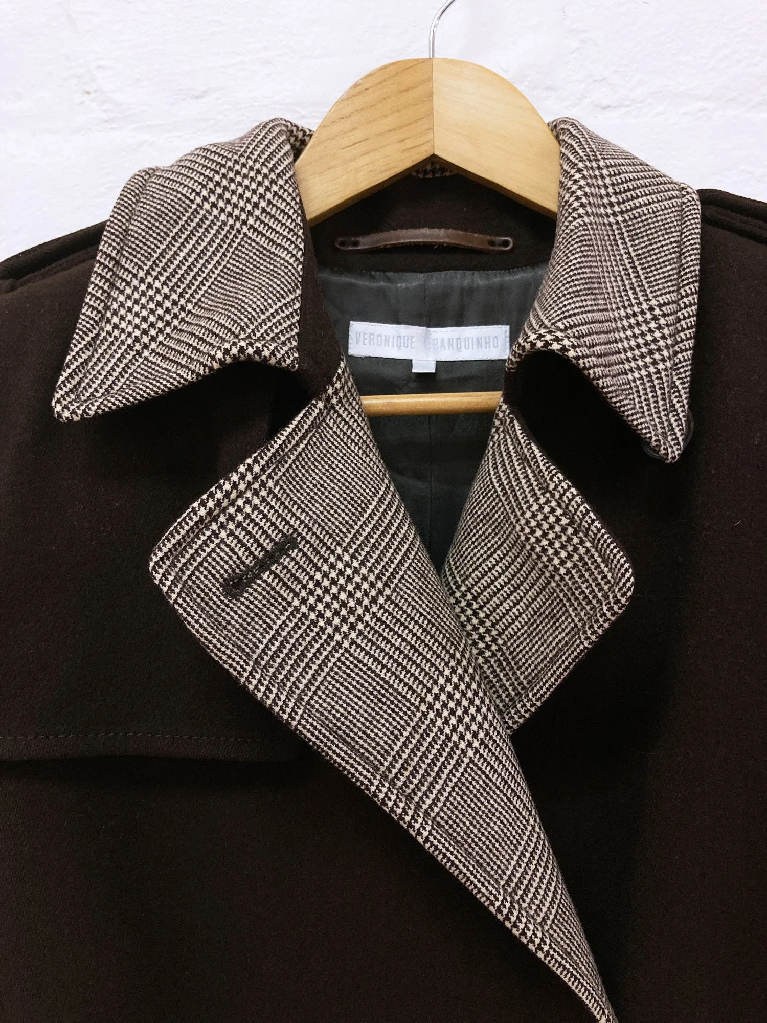 Veronique Branquinho brown wool melton houndstooth lapel trench coat - sz 36