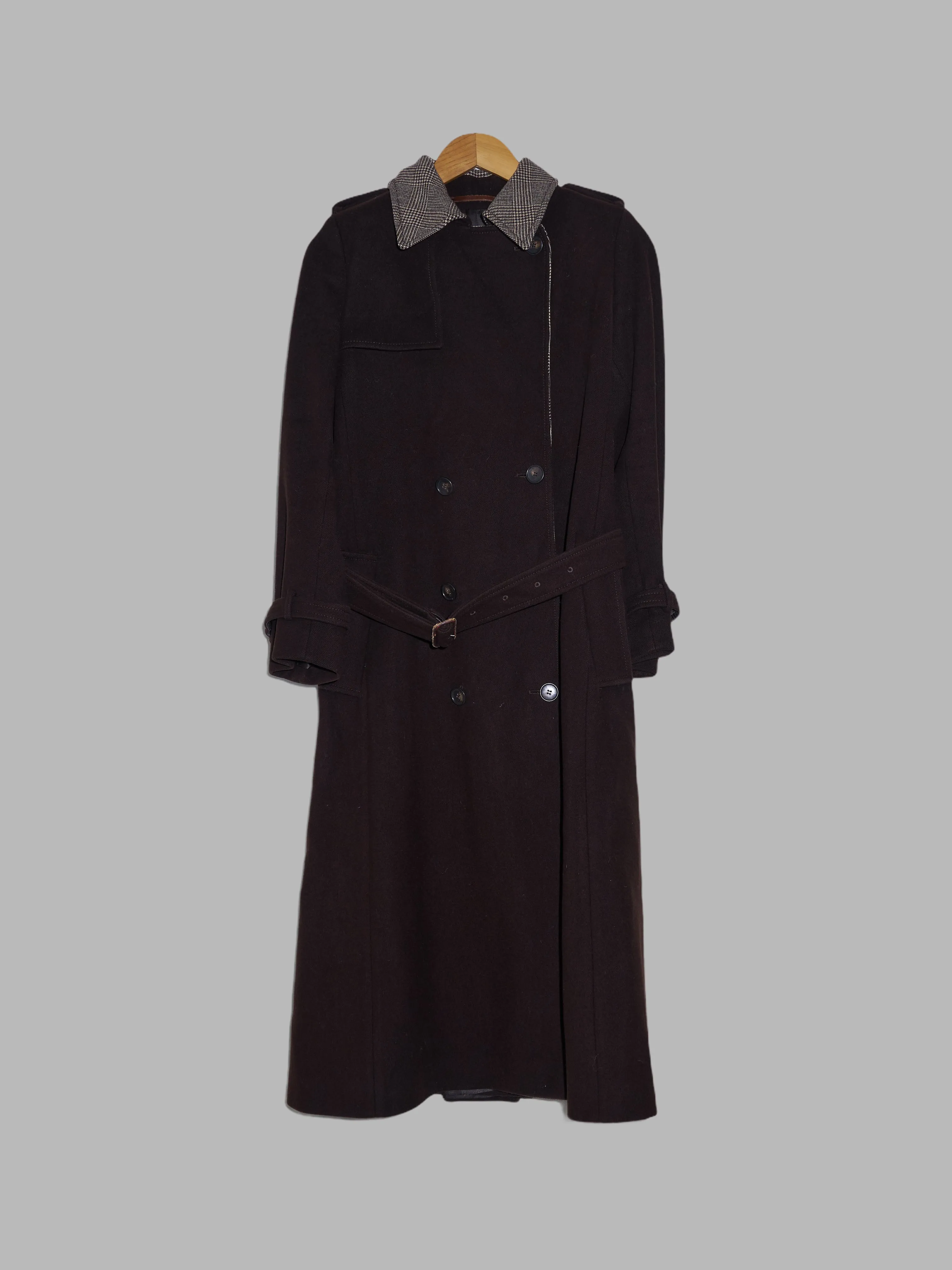 Veronique Branquinho brown wool melton houndstooth lapel trench coat - sz 36