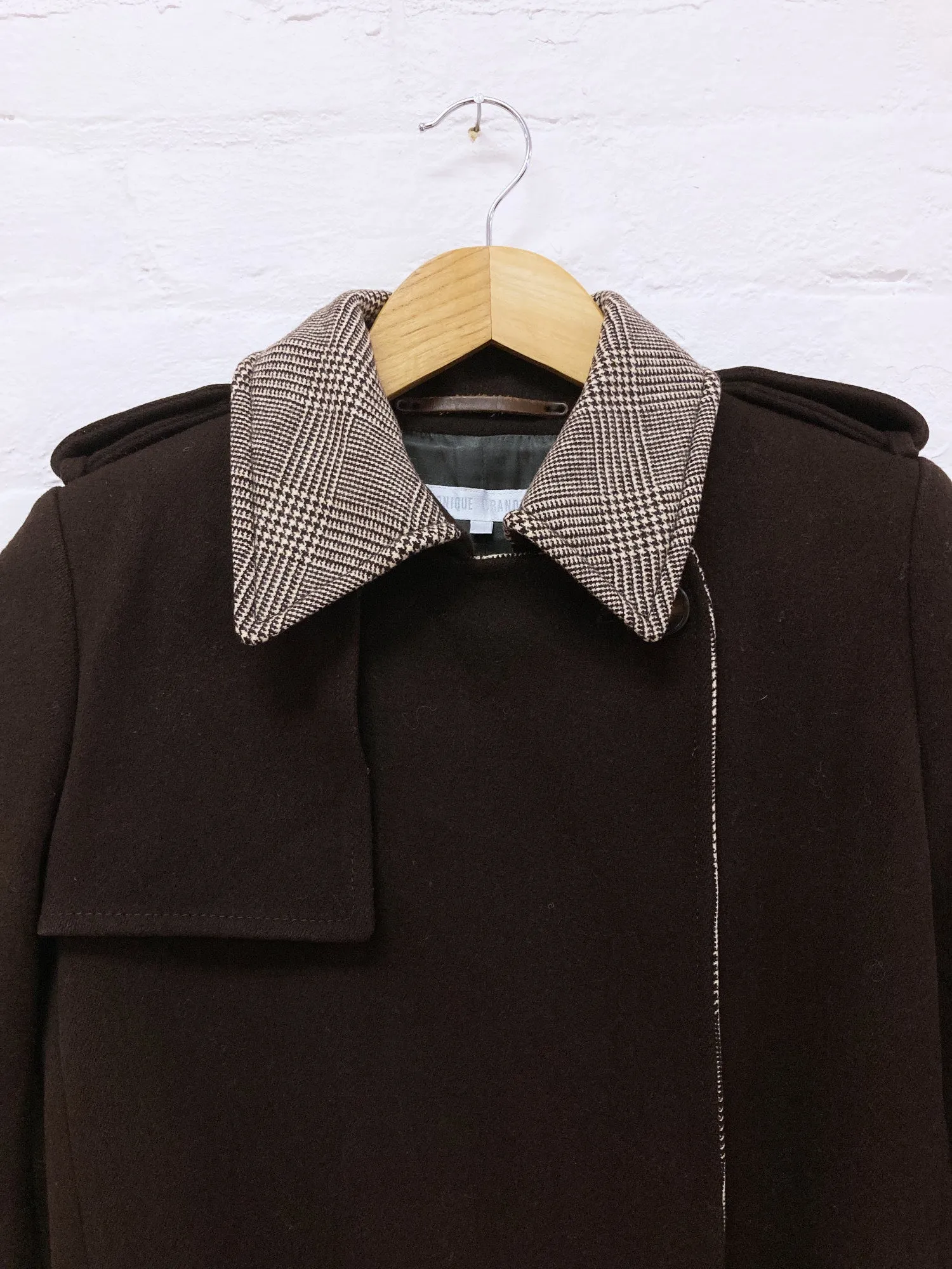 Veronique Branquinho brown wool melton houndstooth lapel trench coat - sz 36