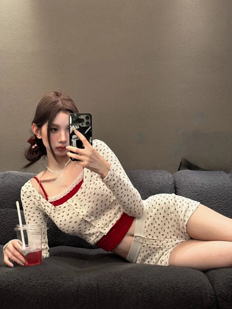 Vvsha 2024 New Korean Fashion Party 3 Piece Set Woman Knitted Cardigan   Casual Short Vest   Slim Shorts Outwear Sweet Suit Female