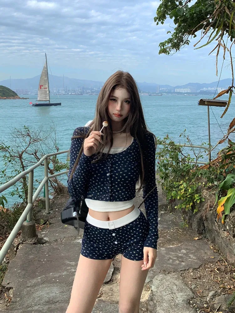 Vvsha 2024 New Korean Fashion Party 3 Piece Set Woman Knitted Cardigan   Casual Short Vest   Slim Shorts Outwear Sweet Suit Female