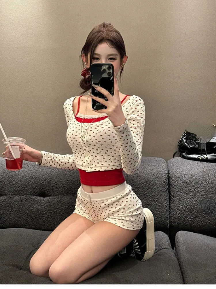 Vvsha 2024 New Korean Fashion Party 3 Piece Set Woman Knitted Cardigan   Casual Short Vest   Slim Shorts Outwear Sweet Suit Female