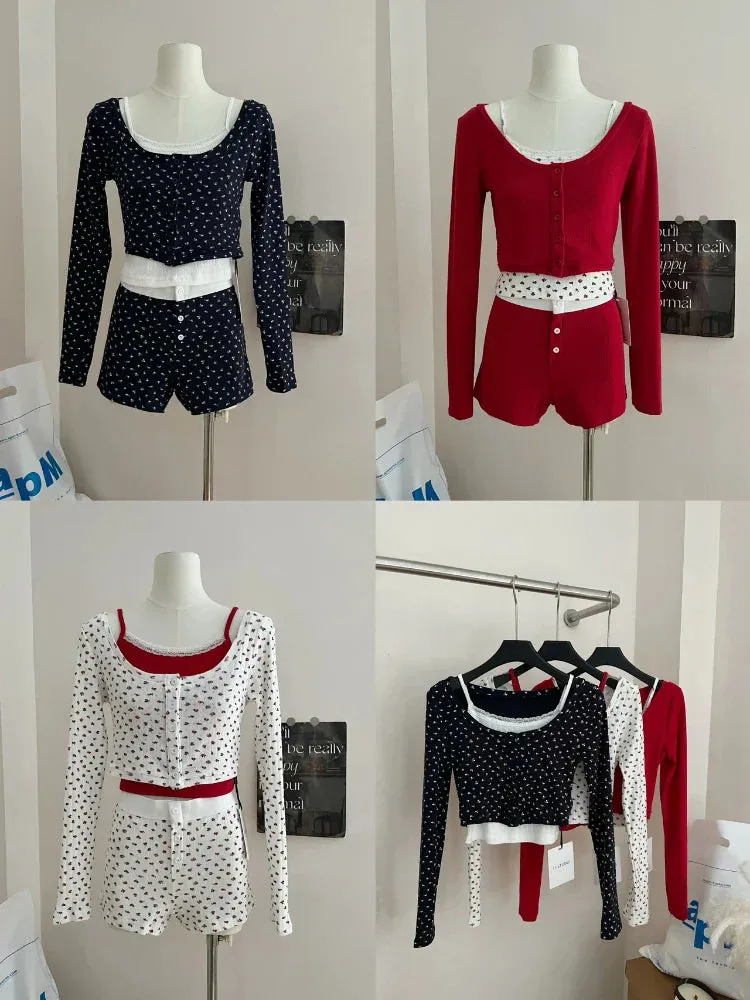 Vvsha 2024 New Korean Fashion Party 3 Piece Set Woman Knitted Cardigan   Casual Short Vest   Slim Shorts Outwear Sweet Suit Female