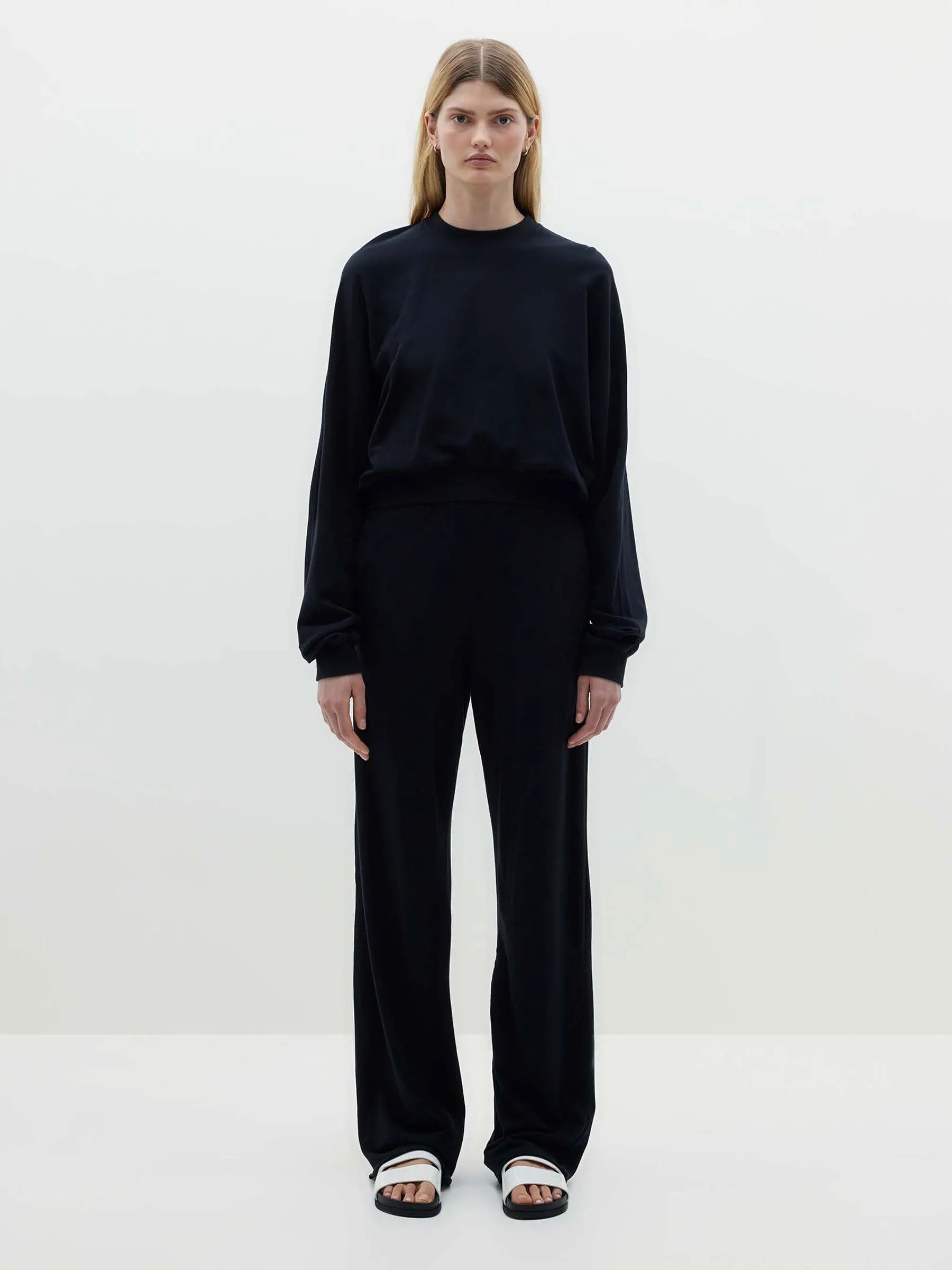 wide leg double jersey pant