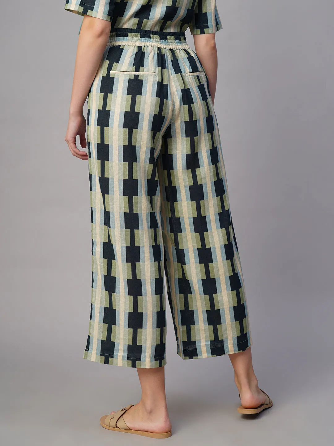 Women's Blue Cotton Flax Regular Fit Culotte