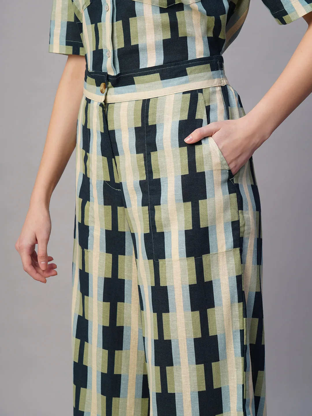 Women's Blue Cotton Flax Regular Fit Culotte