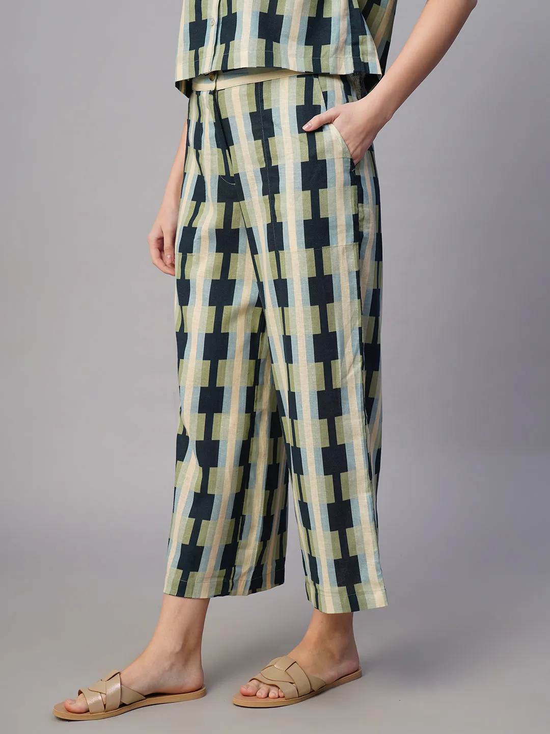 Women's Blue Cotton Flax Regular Fit Culotte