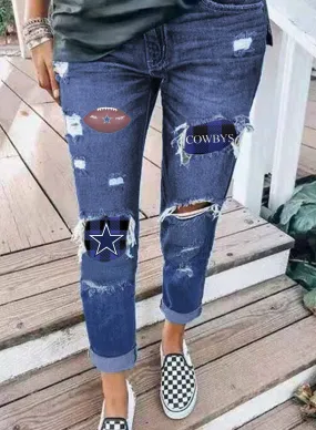 Women's Jeans Color Block Slim Mid Waist Full Length Daily Casual Ripped Jeans
