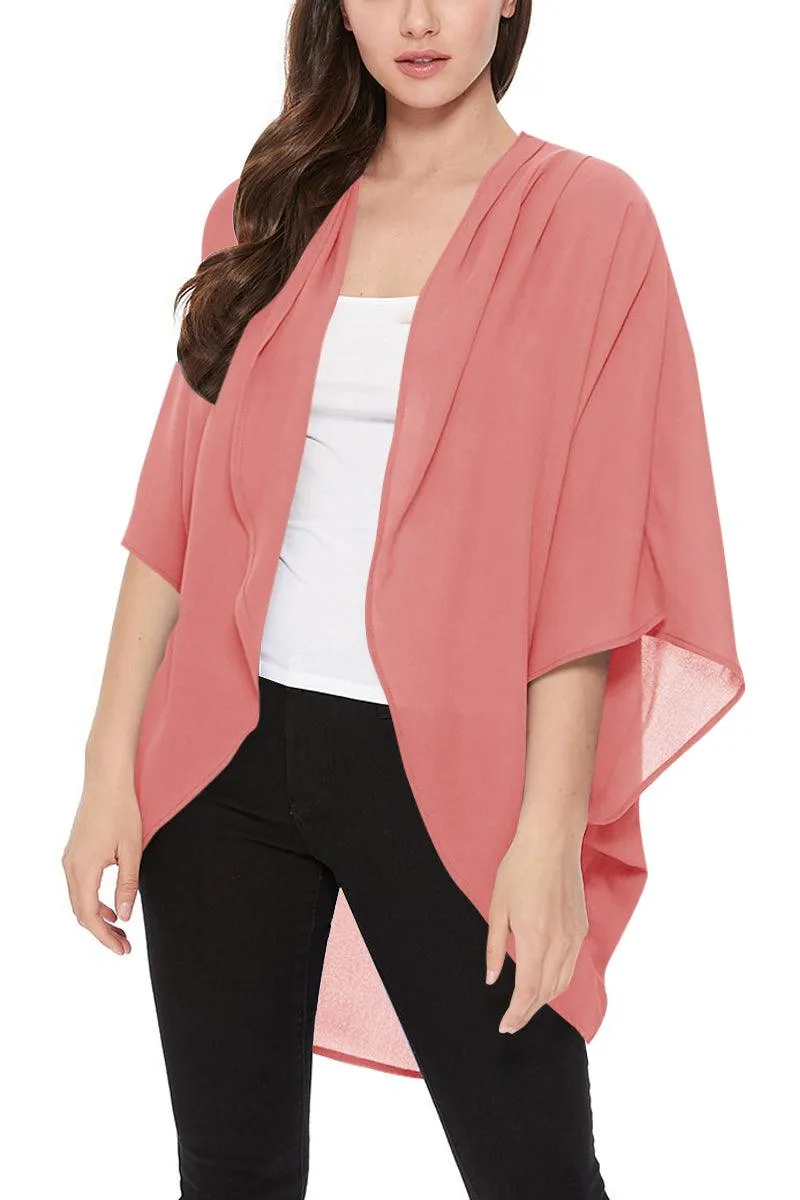 Women's Loose Fit 3/4 Sleeves Kimono Style Cover Up Solid Cardigan S-3XL